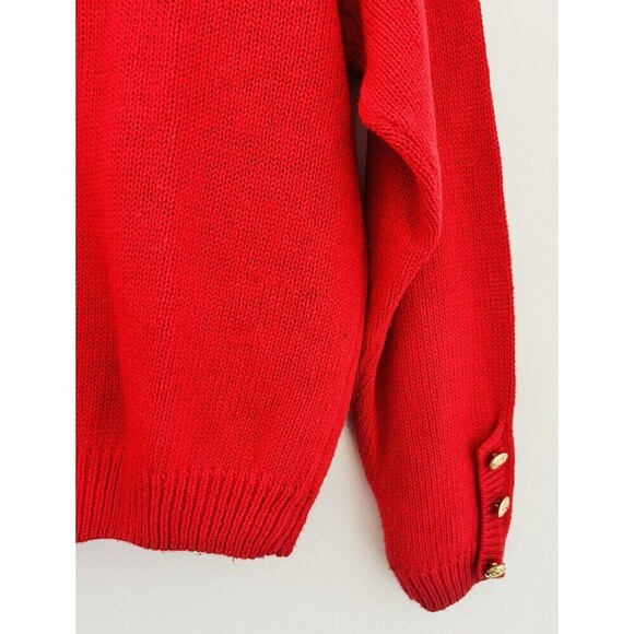 Vintage 90s Worthington Fire Engine Red Gold Button Up Cardigan Petite Sz Med - Picture 7 of 7